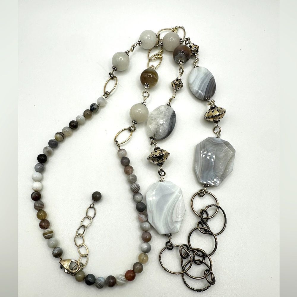 35" Sterling silver and Botswana Agate beaded necklace with 925 hardware!